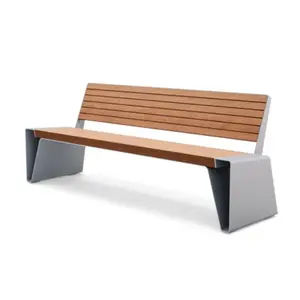 Banco de madera con patas de metal para exteriores, asiento con respaldo, para parque público, patio, jardín, aire libre