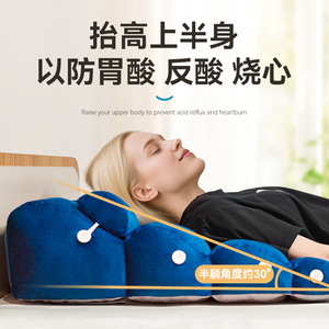 Lefka <b>Bed</b> Rest Pillow Dark Blue Velvet Reclining Backrest <b>For</b> Sleep Support 30 Degree Angle Anti Acid Reflux - Product Image 1