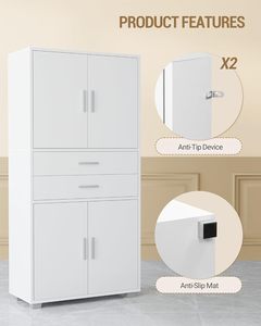Buffet de rangement, armoires de <span class=keywords><strong>cuisine</strong></span> modernes avec 4 portes et 2 <span class=keywords><strong>tiroirs</strong></span>, armoire de <span class=keywords><strong>cuisine</strong></span> pour salon, salle de bain, couloir - Product Image 3