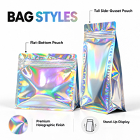 Sac en Mylar holographique irisé personnalisé avec fermeture éclair pour les grains de café, les bonbons, les collations, emballage refermable à fond plat