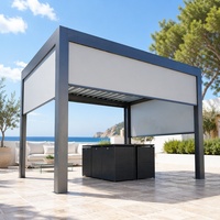 Pergola bioclimatique moderne en aluminium avec toit à lames motorisées, imperméable, gazebo extérieur avec éclairage LED pour villa de luxe et jardin