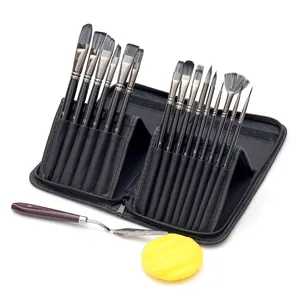 Set di pennelli da 15 pezzi con manico in legno per capelli in Nylon per pittura acrilica Watecolor a olio