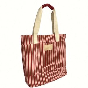 Striped Large Capacity Women Custom Shoulder Customized Logo Cotton Vintage Canvas Stripe <b>Tote</b> <b>Bag</b> - Product Image 2