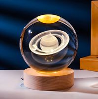 Boule de Cristal d'Art 3D Gravure Laser Système Solaire Boule de Verre Cristal Vierge Décoration de Bureau Maison Veilleuse avec Base LED