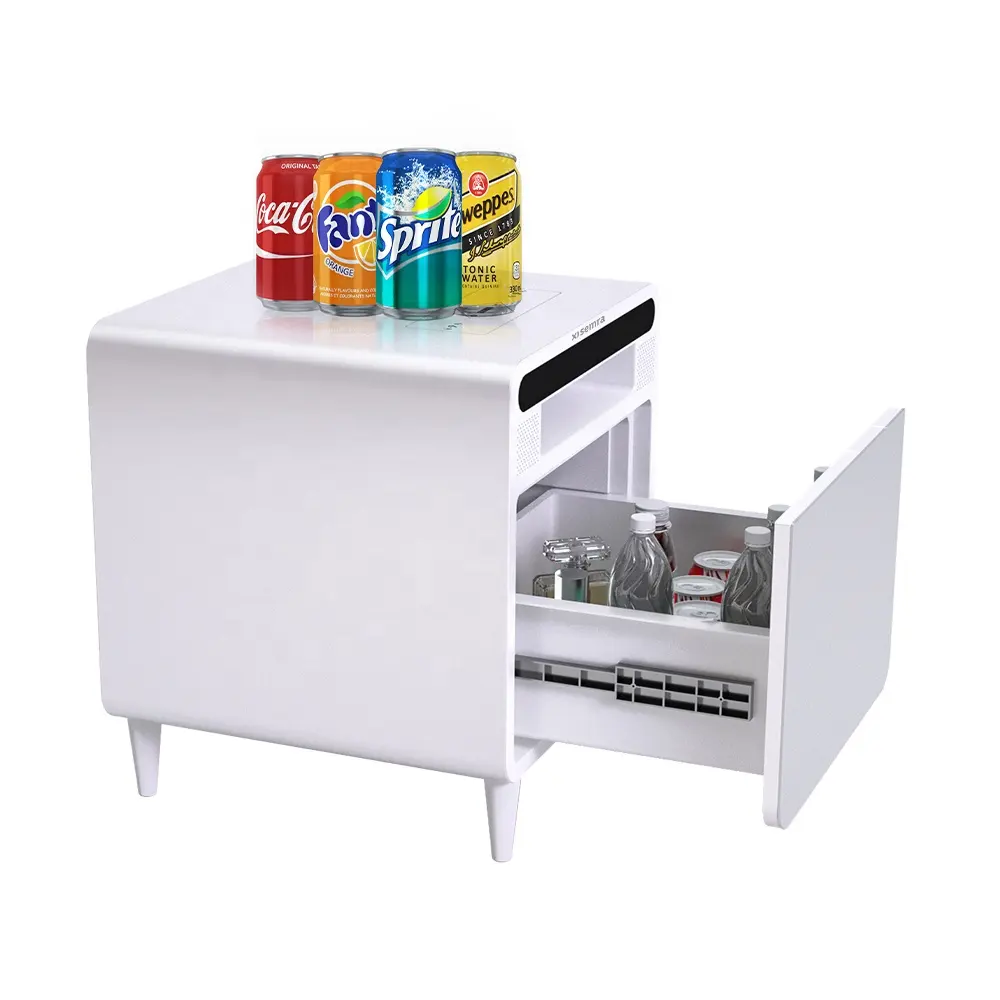 Semra 현대 침실 코너 밤 스탠드 테이블 화이트 금속 대형 복원 냉장고 Nightstand 냉각 냉장고 서랍