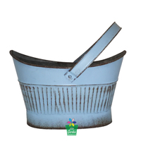 Perlengkapan Rumah & Taman Pot Bunga Logam Biru Desain Keranjang Rustic Galvanis, Pot Tanaman Sukulen, Vas untuk Balkon & Tanaman Herbal