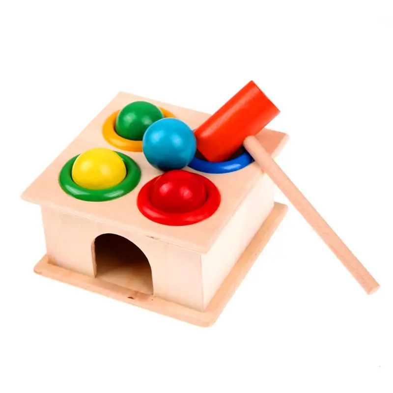 Wooden 1set Hammering Ball Hammer Playing Hamster Game Kids Toy Montessori Educational Wooden Toy