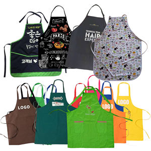 Poliéster Algodón <span class=keywords><strong>Lino</strong></span> Lona Impresión impermeable Chef Trabajo Niños Cocina Delantal Logotipo personalizado con 3 bolsillos para hombres Mujeres - Product Image 1