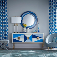 Jonathan Adler bleu armoire en bois massif blanc brillant bibliothèque coloré artiste Style Console miroir buffet ensemble