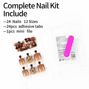 24 <span class=keywords><strong>Uñas</strong></span> Postizas Doradas Brillantes <span class=keywords><strong>con</strong></span> Purpurina y Flores, <span class=keywords><strong>con</strong></span> Pedrería, Cubierta Completa, Cortas y Cuadradas, para Pascua - Product Image 6