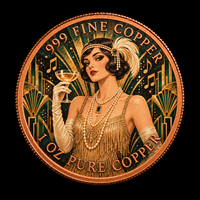 Art Deco Flapper Caz Kadını Hatıra Parası 1 oz Saf Bakır Özel OEM Toplu Toptan UV Renkli Baskı Kabartmalı