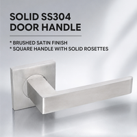 Gagang Pintu Kayu Modern Perak Stainless Steel Solid Persegi dengan Roset Solid