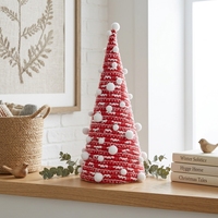 Décoration de Noël en forme de cône rouge avec pompon, motif à pois blancs, pour table ou cheminée, avec dentelle, centre de table festif