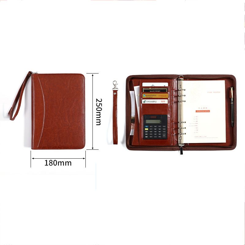 A5 zipper bag brown (single shell + inner page + calculator)