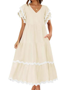 2025 été bohème élégant femmes robe courte avec sans manches plié épissé dentelle frais et Sexy robe femmes robe de mode - Product Image 5