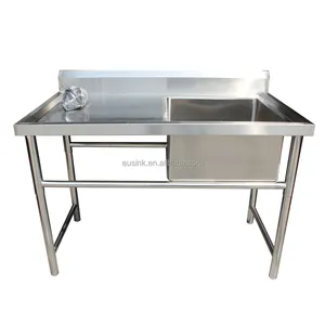 キッチン用排水板付きヘビーデューティー商用ステンレス鋼シンクワークテーブル