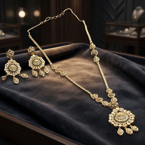 Wholesale Fashion 14K 18K 24K Gold Plated Long Necklaces Traditional Floral Design Brass Forming Long Jewelry Set Oro Joyeria - Product Image 4