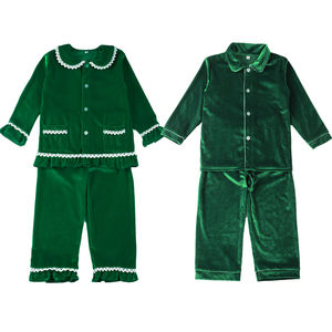 Pyjamas de Noël pour la famille, ensemble de pyjamas vert et rouge en velours, vêtements de nuit d'hiver pour adultes, pyjamas pour bébés garçons et filles - Product Image 2