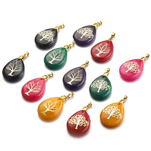 Muti Design Natural Gemstone Teardrop Pendants with PVD Gold Tree of Life | DIY Jewelry Making Supplies for Necklaces & <b>Bracelet</b> - Product Image 1