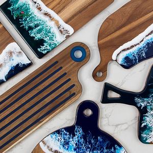 Papan potong resin epoksi kayu acacia gelombang laut biru populer kualitas tinggi grosir dengan kotak hadiah - Product Image 5