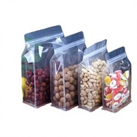 Sachets refermables transparents givrés en plastique à fond carré, à huit côtés, scellés, avec fermeture éclair, recyclables, pour grains de café, snacks et sucre