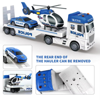 Camion de transport de police surdimensionné EPT de 25 pouces, ensemble de véhicule de sauvetage urbain 3-en-1 avec lumières et sons d'hélicoptère pour garçons