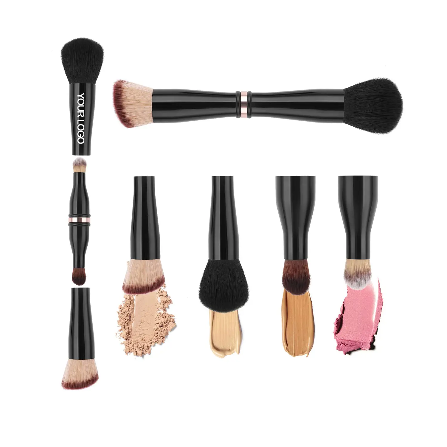 Private Label Custom Portable All in one Makeup Brush 4 in 1 Set Single Multi beauty Brushes Makeup 4 headed With Sponged Tool