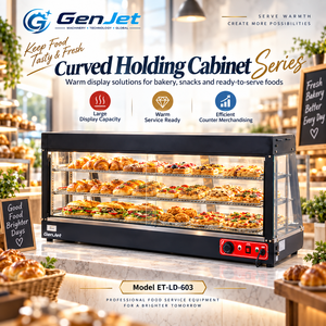 Vitrina Comercial Curva con Calefacción y Estantes de Varios Niveles para Panadería, Cafetería, Pastelería, Pizza y Servicio de Mostrador de Aperitivos - Product Image 3