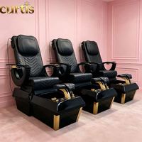 Fauteuil de pédicure électrique haut de gamme réglable en fibre de verre avec massage corporel complet et baignoire à pieds dorée pour salons de manucure
