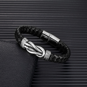 yunnique Men's Braided Leather Bracelet Stainless Steel Twisted Magnetic Clasp Rugged Trendy Jewelry Gift 19CM 21CM 23CM - Product Image 2