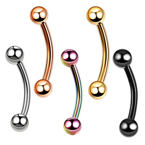 Piercing de sourcil en forme de barre courbée |   Bijoux de piercing pour le nez, les lèvres et le cartilage en acier inoxydable 316L plaqué PVD, vente en gros - Product Image 3