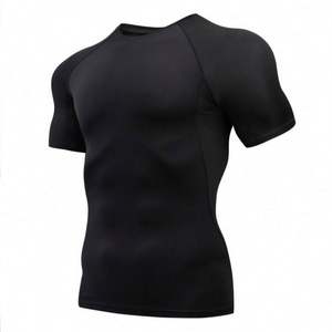 T-shirt de compression à manches courtes pour homme, coupe ajustée, col rond, séchage rapide, idéal pour la course à pied, le cyclisme, la musculation et l'entraînement en salle de sport - Product Image 4