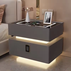 Mesita de Noche Moderna de Estilo Simple, de Madera Maciza de Alta Gama, con Almacenamiento, con Luz LED Automática, <span class=keywords><strong>2</strong></span> Cajones - Product Image 6