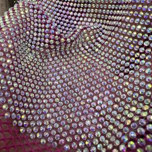 Iridescence <span class=keywords><strong>diamant</strong></span> AB couleur strass collés sur des trous rhombiques tissu de maille extensible pour matériel d'artisanat - Product Image 4