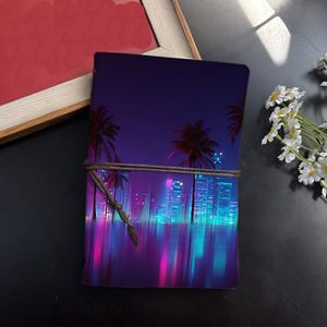 Cahier A6 style vintage avec fermeture à cravate fait à la main 160 pages cadeau d'anniversaire parfait pour belle-sœur avec palmiers néon c - Product Image 2