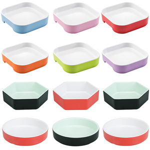 Melamine Square <b>Plates</b> With White Interior For Snacks And Cold Dishes Commercial Use Stackable Design - Product Image 1