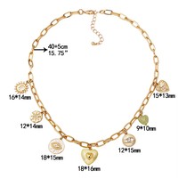 Collier vintage bohème plaqué or 18 carats avec multiples breloques pour femme, pendentif esthétique cœur et œil Nazar, chaîne à maillons, bijoux en alliage de zinc à superposer
