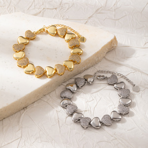 Heart Shaped <b>Bracelet</b> 18k Gold Plated <b>Copper</b> With Diamonds And Zircon Adjustable For Gift Unisex Jewelry - Product Image 2