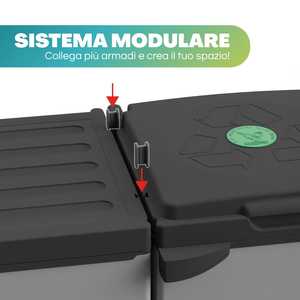Contenitore mobile per rifiuti con 3 scomparti 102x38x87 cm per la raccolta differenziata con coperchi e tappi - Product Image 5