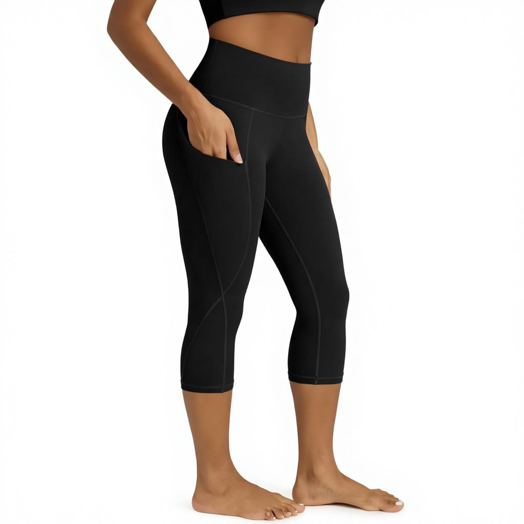 ODODOS Women's High Waisted Yoga Capris Pockets Tummy Control for Material Color Blocking Pattern Wrinkle-Resistant Leggings