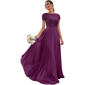 جودة عالية أنيقة الدانتيل الشيفون خادمة الشرف طويلة مقاس كبير مخصص ورد أحمر فساتين وصيفة العروس - Product Image 3