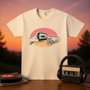 T-shirt Creation Rewind colore crema con design a cassetta retrò, vestibilità unisex - Product Image 3