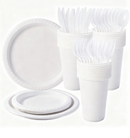 Ensemble de fournitures pour fête - Gobelets en plastique, assiettes en plastique, couteaux, fourchettes et cuillères - pour la décoration de fête sur le thème des anniversaires.