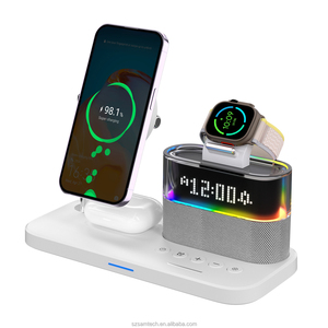 Station de recharge sans fil 5 en 1 avec réveil, veilleuse pour plusieurs appareils, station de recharge de chevet pour téléphone - Product Image 1