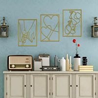 Ensemble de 3 décorations murales en métal doré Oniya, art abstrait linéaire, décor mural minimaliste encadré en fer pour chambre à coucher, OEM, vente en gros, en vrac