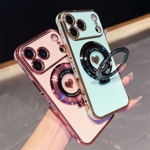 เคสโทรศัพท์เคลือบไฟฟ้าพร้อมตัวป้องกันกล้องและแม่เหล็กสำหรับ iPhone 17 16 15 Pro Max, เคส iPhone 17 แบบ TPU ชุบลายหัวใจ - Product Image 3