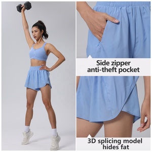 Pantalons de <span class=keywords><strong>yoga</strong></span> sportifs pour femmes à taille haute, personnalisés, à séchage rapide, respirants, décontractés, shorts de course pour l'été, coupe ample avec poche - Product Image 4