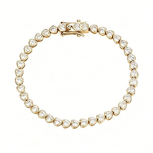 Bracelet tennis en or 14 carats, coupe cœur 3-5 mm, bijoux de luxe unisexe pour femme, cadeau pour mariage ou fête - Product Image 1