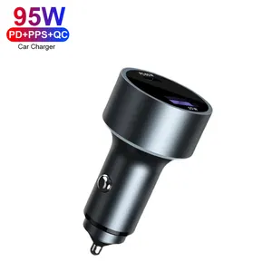 New 95W Mini Metal Car Charger Adapter PD 3.0 65W Phone Power Car Charger QC 30W Dual Port Fast Charging Car Cigarette Lighter