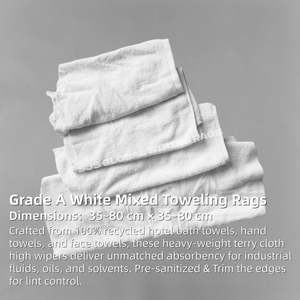 Trapos de limpieza blancos de toalla 100% algodón recuperado, trapos de limpieza industriales para limpieza - Product Image 2